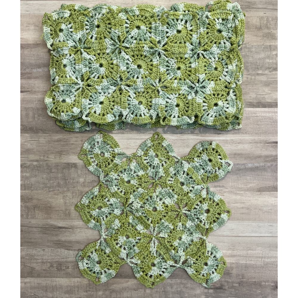 Lot 6 Green Crochet Placemats Rectangle‎ 16.5"x9" Bread Basket Liner Warmer